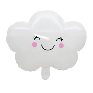 Smiling white cloud foil balloon with cute cartoon face for birthday party decoration