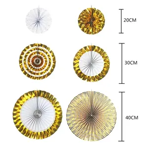 6pcs gold and white paper fan set in 20cm 30cm 40cm sizes for birthday party decoration
