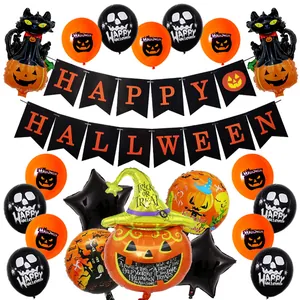 Decorazioni per Feste di Halloween Palloncini in Lattice di Alluminio Banner Happy Halloween Zucca Teschio Stella Palloncini