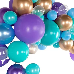 Purple blue balloon garland kit with metallic gold latex balloons for wedding decor