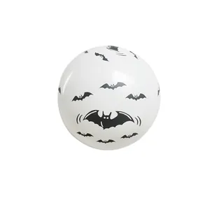 12-inch white latex Halloween balloon with black bat print for party decoration