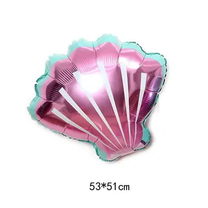 Ballon coquillage en aluminium violet et vert pour fête thème océan de 53x51 cm