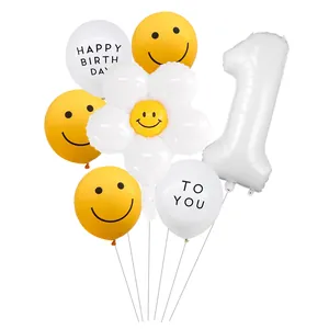 Kit ballons marguerite avec chiffre 1 blanc pour décoration premier anniversaire
