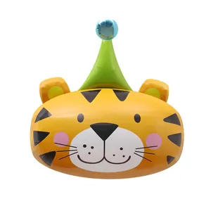 Cartoon tiger head balloon with green party hat for birthday decoration