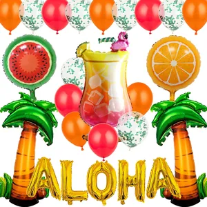 Tropical Hawaiian Theme Party Balloon Decoration Aluminum Foil Latex Coconut Tree Fruit Flamingo Aloha Party Supplies
