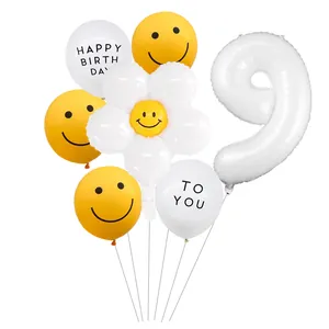 Kit de ballons marguerite avec numéro 9 et ballons souriants pour fête d'anniversaire