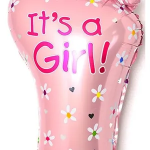 Pink foot-shaped foil balloon with It's a Girl text for baby shower party decoration