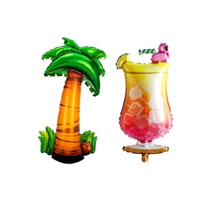 Tropical Hawaii fruit party balloon set featuring coconut tree and cocktail glass
