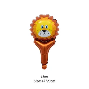 Detailansicht Cartoon Löwe Folienballon Stab, Größe 47x23cm, für Kinderpartys