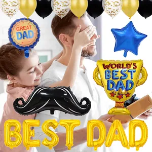 Father's Day gold BEST DAD letter balloons with trophy and mustache foil set