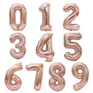 Large Rose Gold Number Foil Balloon Metallic Mylar Balloon For Birthday Party Anniversary Celebration Event Decoration