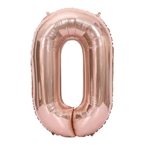 Rose gold number 0 foil balloon, 32-inch metallic finish for birthday party decor