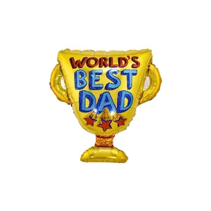 Golden trophy foil balloon with World's Best Dad text for Father's Day decoration