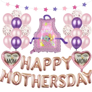 Happy Mothers Day Balloon Decoration Best Mom Apron Foil Heart Stars Pink Purple Latex Balloons Party Decor