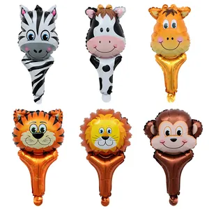 Cartoon Tier Handgehaltene Folienballon Stab Für Kinder Geburtstag Party Dekoration Tiger Löwe Zebra Affe Kuh Hirsch Aluminium Ballon