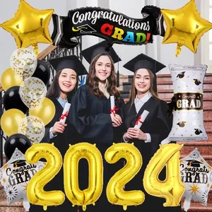 Kit de ballons de remise des diplômes 2024 avec chiffres dorés, bannière et latex