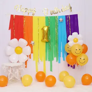 Décoration Anniversaire Arc-en-ciel Bannière Happy Birthday Rideau Franges Ballons Aluminium Latex 1er Anniversaire