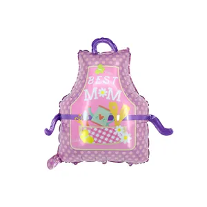 Apron-shaped foil balloon with Best Mom print and garden tools for Mother's Day party decor