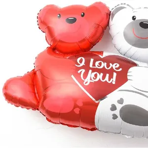 Doppelbär Folienballon mit rotem Herz und I Love You Text für Hochzeitsdekoration