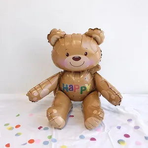 3D Assembly Sitting Teddy Bear Aluminum Foil Balloon Happy Birthday Decoration Inflatable Cartoon Bear Balloon For Kids