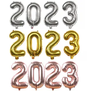 2023 Number Aluminum Foil Balloons Metallic Balloons For New Year Graduation Anniversary Party Gold Silver Rose Gold