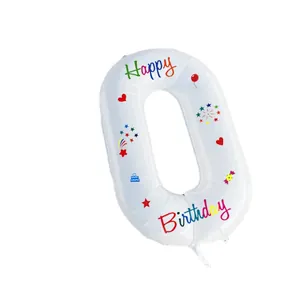 32-inch witte cijfer 0 folieballon met Happy Birthday print voor verjaardagen