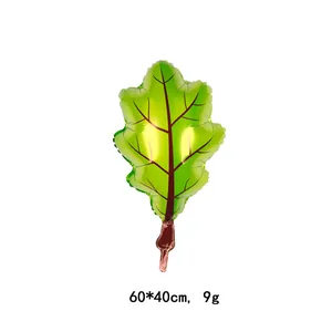 Green leaf foil balloon 60x40cm with realistic brown vein details for fall party decor