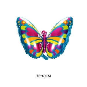Globo de papel de aluminio mariposa azul de 76x49cm con motivos de flores para fiestas