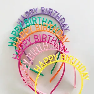 Colorful Happy Birthday headbands in six vibrant colors for kids party photo props