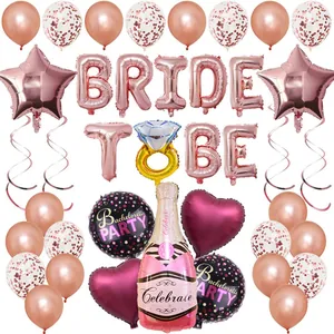 Bride To Be Balloon Set For Bachelorette Party Decoration Rose Gold Gold Foil Letter Heart Star Champagne Ring Balloons Bridal Shower Party Supplies