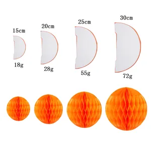 Orange honeycomb paper lanterns in four sizes for wedding and party decorations