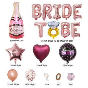 Rose gold Bride To Be balloon set with champagne, ring, star and heart foil decorations