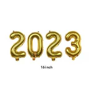 Golden 16-inch 2023 number foil balloon set for New Year party decoration