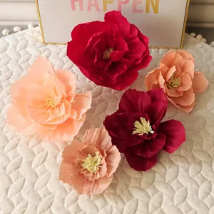 Large Handmade Crepe Paper Flowers 3D Floral Wall Decoration For Wedding Birthday Party Backdrop Home Decor Aesthetic Ornament