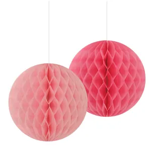 Pink and rose red honeycomb paper lanterns for wedding party ceiling decoration