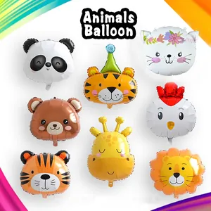 Ballons en Aluminium Tête d'Animal de la Jungle Dessin Animé Tigre Lion Panda Girafe Ballon en Film d'Aluminium pour Décorations de Fête d'Anniversaire d'Enfants
