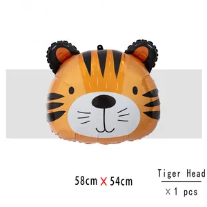 Ballon en aluminium tête de tigre pour décoration de fête sur le thème jungle 58x54cm