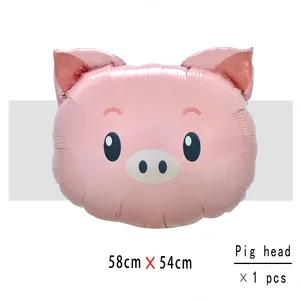 Vue détaillée du ballon en aluminium tête de cochon rose 58x54cm pour décoration