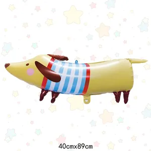Ballon teckel en aluminium pour décoration d'anniversaire animaux jaune bleu 40x89cm