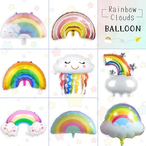 Palloncino in Alluminio a Forma di Nuvola Arcobaleno Con Nappe per Decorazione Festa di Compleanno Bambini Macaron