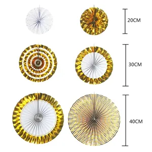 6-teiliges Papierfächer-Set in Gold und Weiß, 20/30/40 cm für Party-Dekorationen