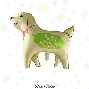 Ballon en aluminium chiot doré avec nœud rouge pour fête d'anniversaire 69x76cm