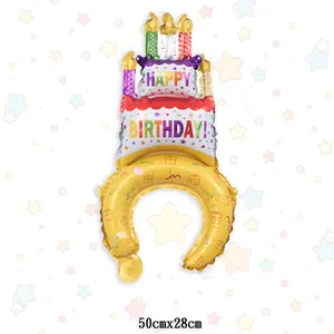 Birthday cake inflatable headband balloon for parties measuring 50cm by 28cm