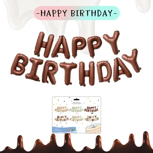 Σετ μπαλόνια Happy Birthday 16 ιντσών καφέ καραμέλα με μεταλλική λάμψη και συσκευασία