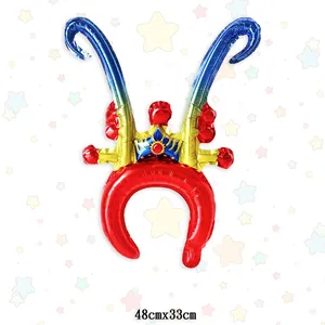 Inflatable crown headband balloon with horns for party, size 48x33cm in foil material