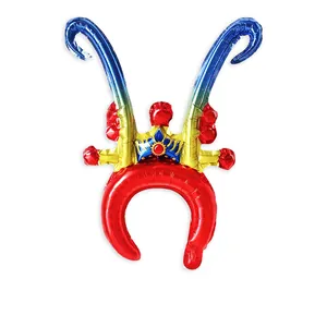 Inflatable Monkey King crown headband balloon with long plumes for birthday parties