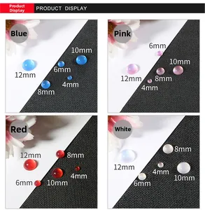 Größenvergleich von Harz Katzenauge Cabochons in Blau Rosa Rot und Weiß von 4mm bis 12mm