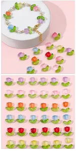 Close-up of gradient glass tulip beads and DIY handmade floral bracelet details