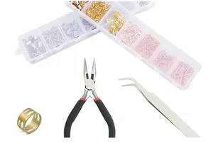 Jewelry making kit with pliers, tweezers, jump rings and ear hooks in storage box