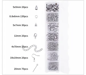 DIY jewelry kit with lobster clasps and jump rings in a clear organizer box